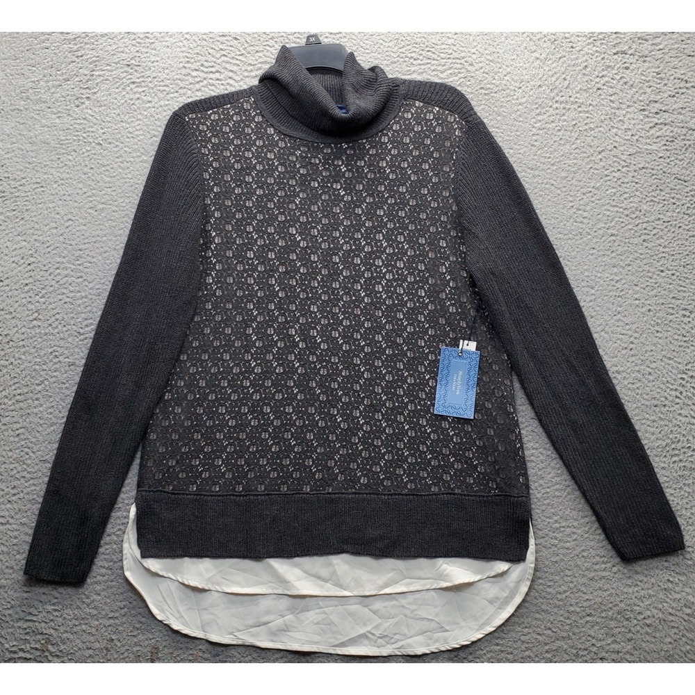 Simply Vera Vera Wang Twofer Sweater Womens XL Multi Knit Lace-Front Turtleneck